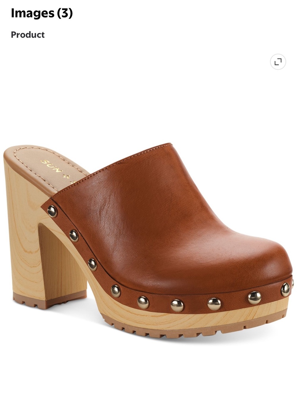 SUN+STONE wood style chunky block heels platform clogs size 9